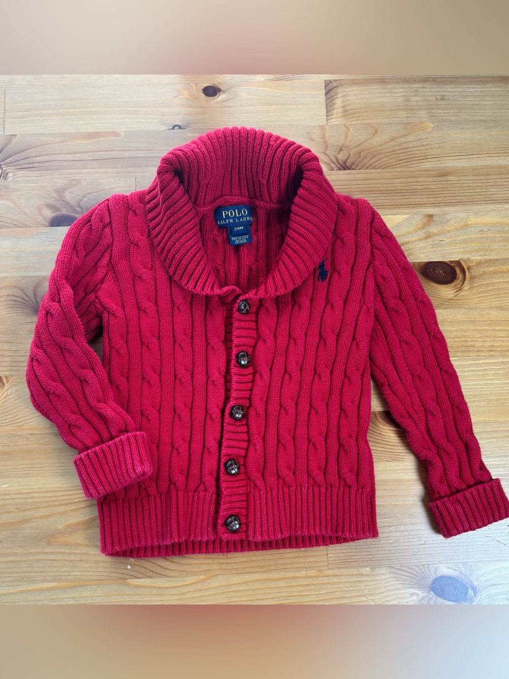 Polo Ralph Lauren Toddler Cable-Knit Cotton Shawl Cardigan Size 24 Months